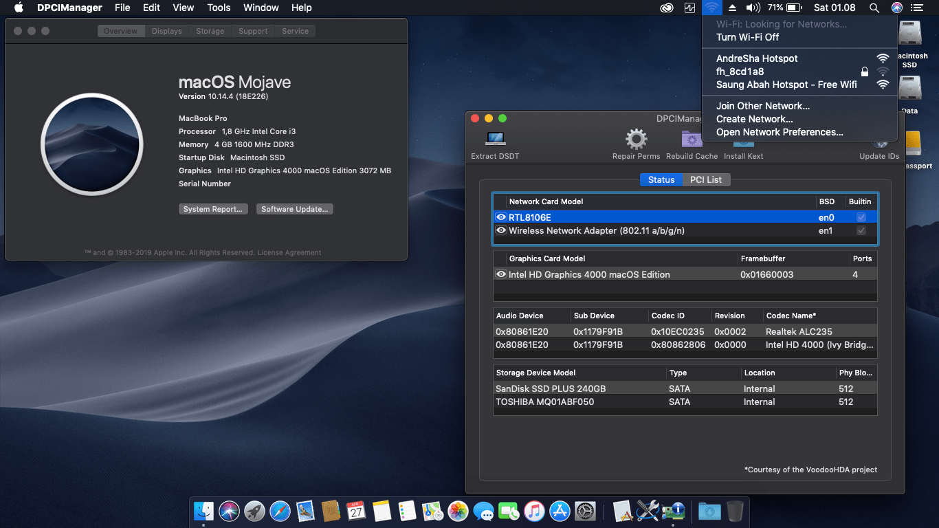 Succes Hackintosh macOS Mojave 10.14.4 Build 18E226 at Toshiba Satellite C55-B5290